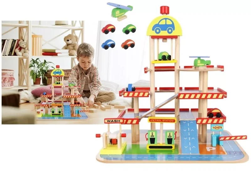 Parcheggio giocattolo in legno - garage per bambini in legno