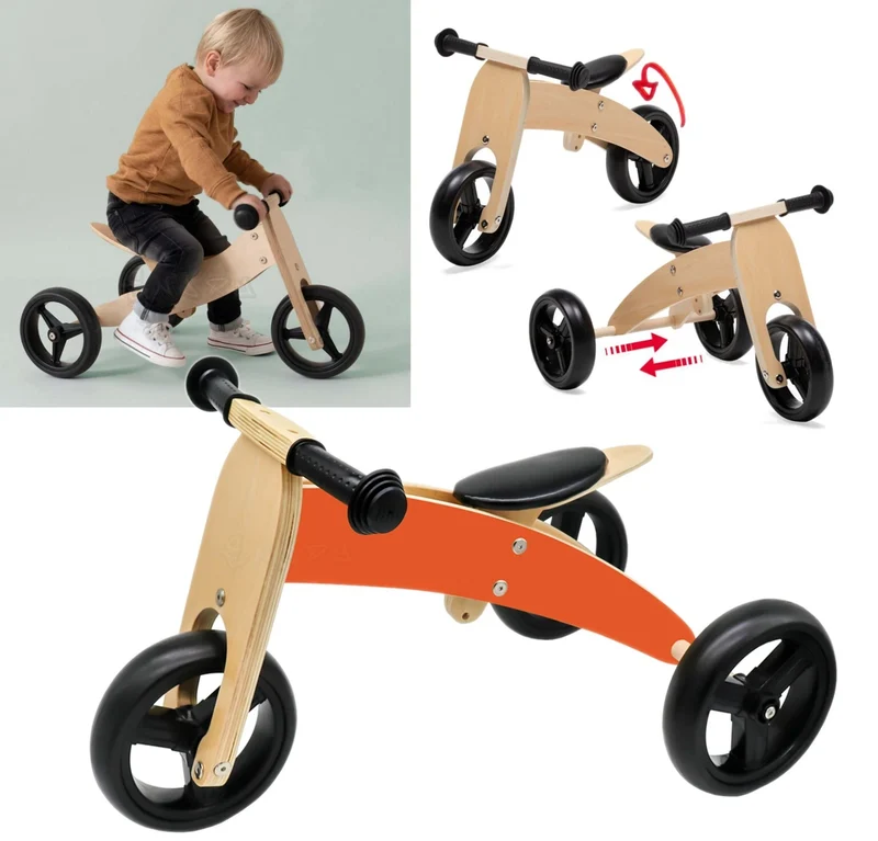 BICI SENZA PEDALI in LEGNO MOTO TRICICLO CAVALCABILE