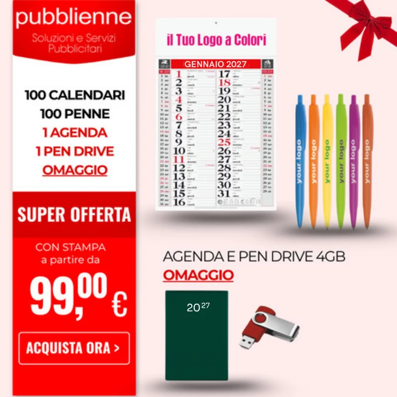 100 Calendari, 100 Penne + 1 Agenda e 1 Pen Drive