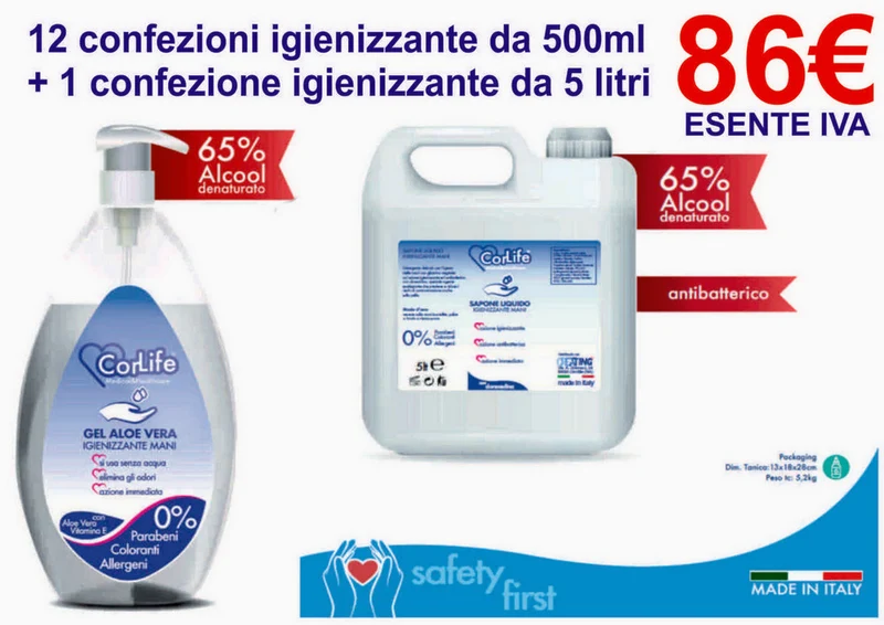 12 Igienizzante da 500ml + 1 Confezione igienizzante da 5 litri