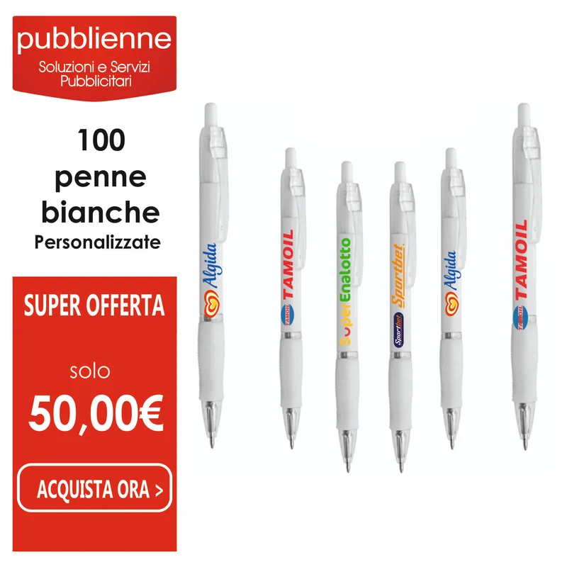 100 Penne bianche stampa a colori