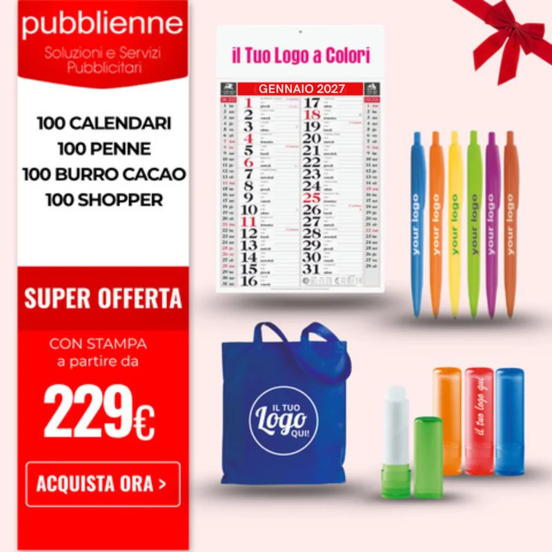 100 Calendari, 100 Burro Cacao, 100 Penne, 100 shopper TNT