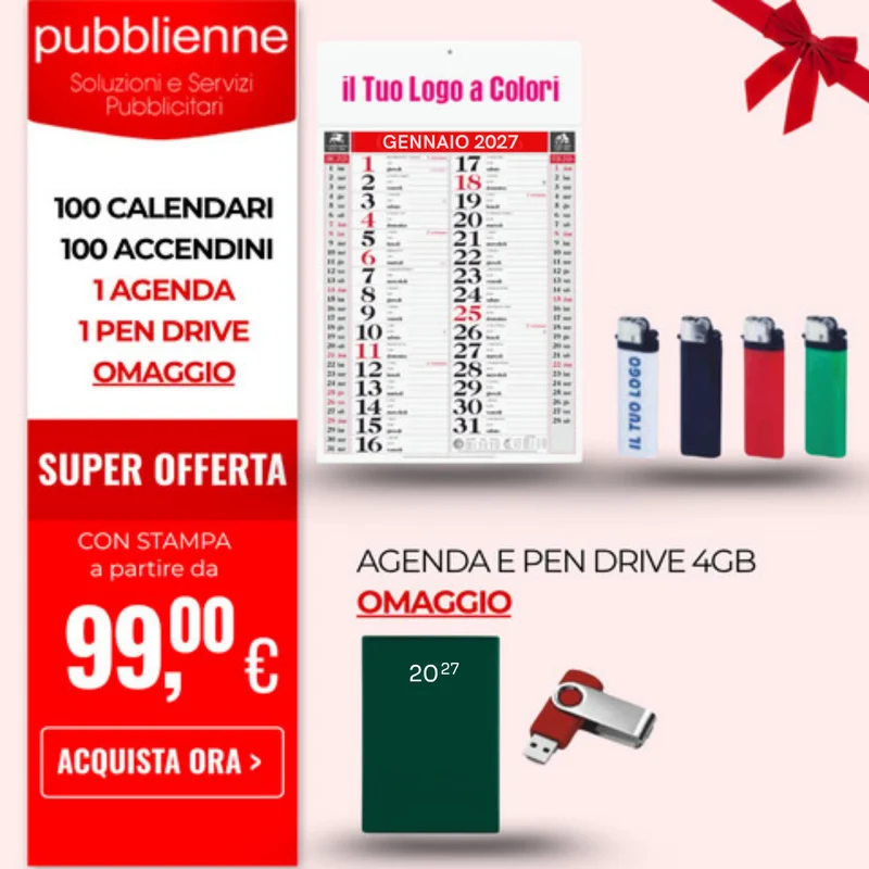 100 Calendari, 100 Accendini + 1 Agenda e 1 Pen drive omaggio