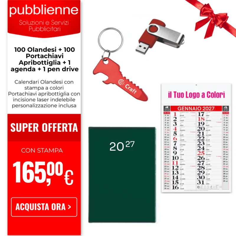 100 Olandesi + 100 Portachiavi Apribottiglia + 1 agenda + 1 pen drive