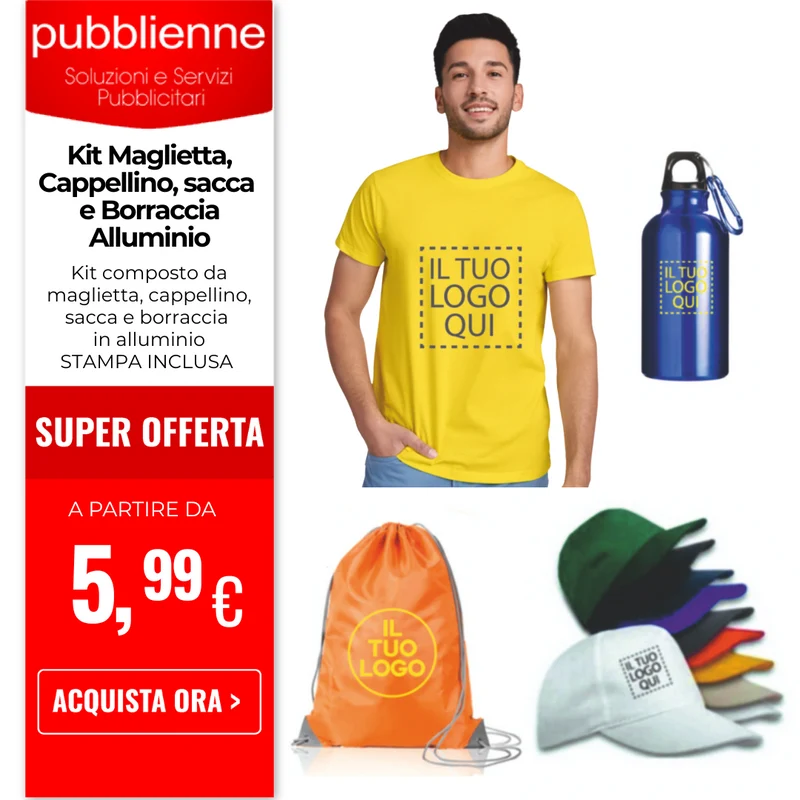 Kit Maglietta, Cappellino, sacca e Borraccia Alluminio