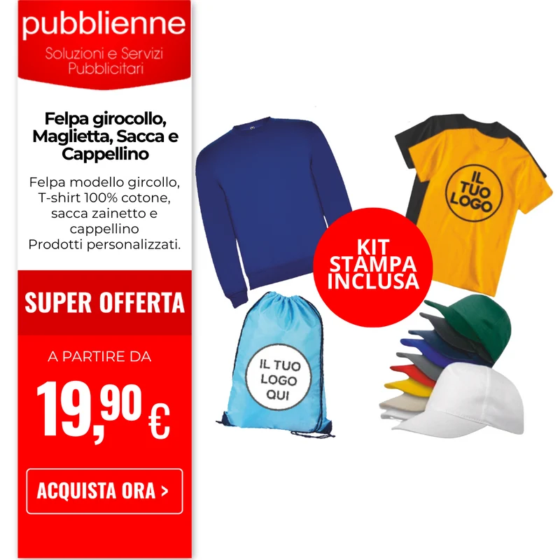 Felpa girocollo, Maglietta, Sacca e Cappellino