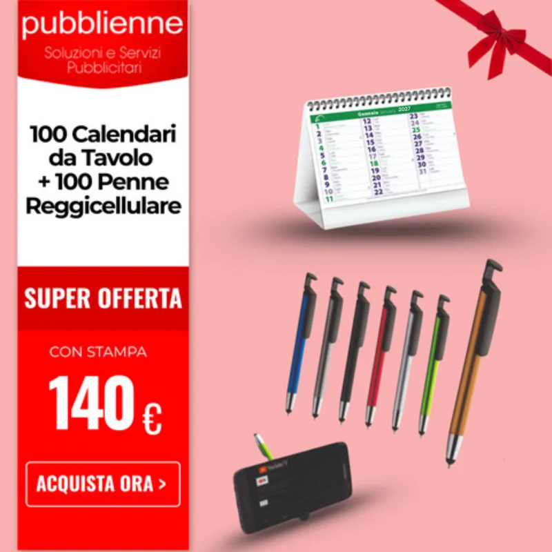 100 Calendari da Tavolo + 100 Penne Reggicellulare