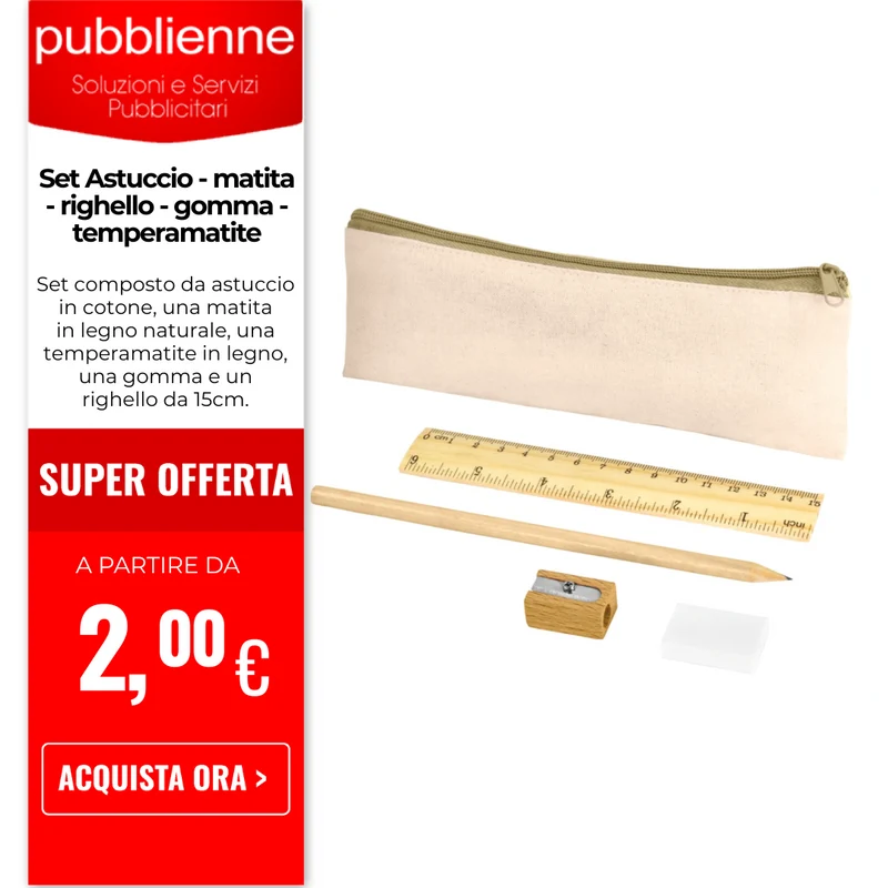 Set Astuccio - matita - righello - gomma - temperamatite