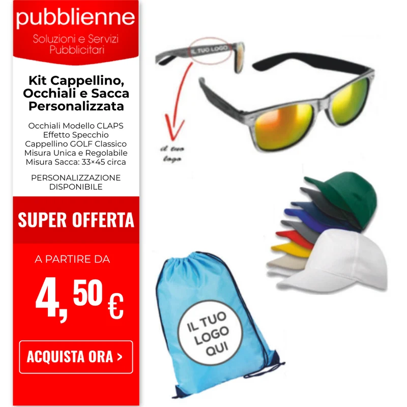 Kit Cappellino, Occhiali e Sacca Personalizzata