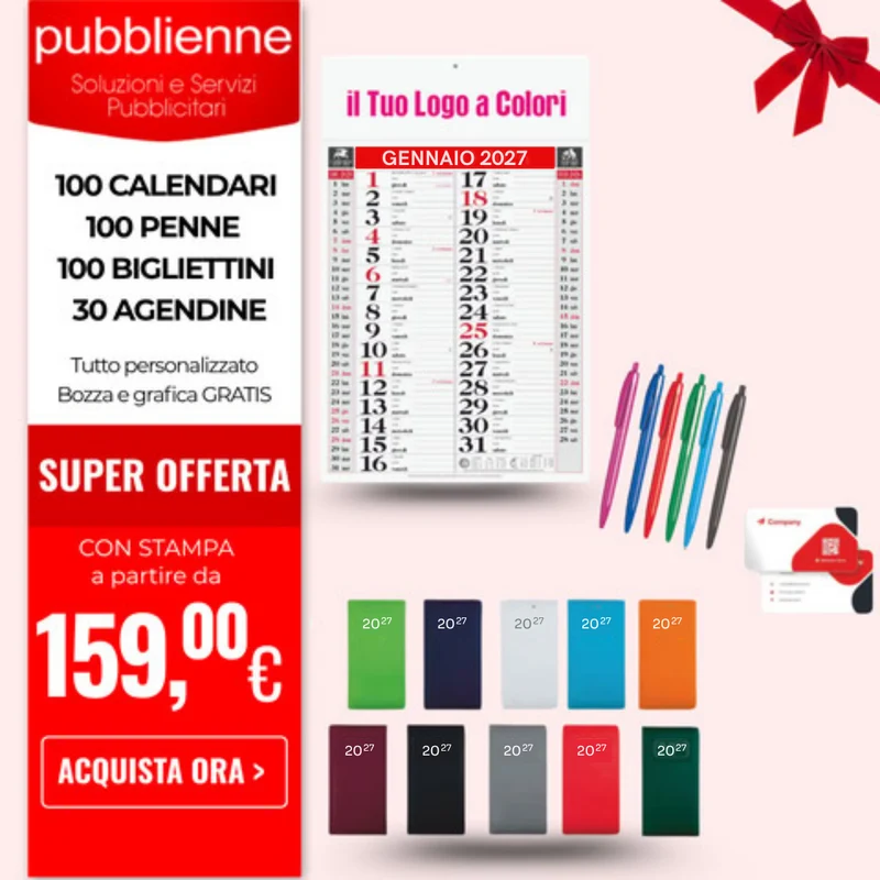 100 Calendari + 100 Penne + 100 Bigliettini + 30 Agendine