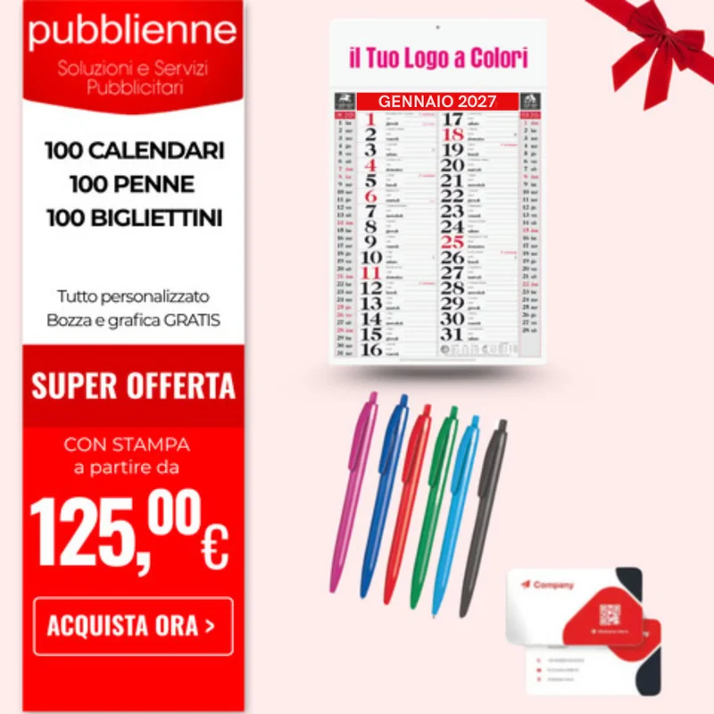 100 Calendari + 100 Penne + 100 Bigliettini