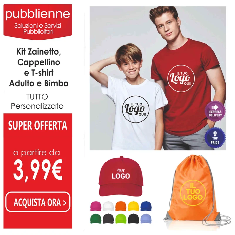 Kit Zainetto, Cappellino e T-shirt - Adulto e Bimbo