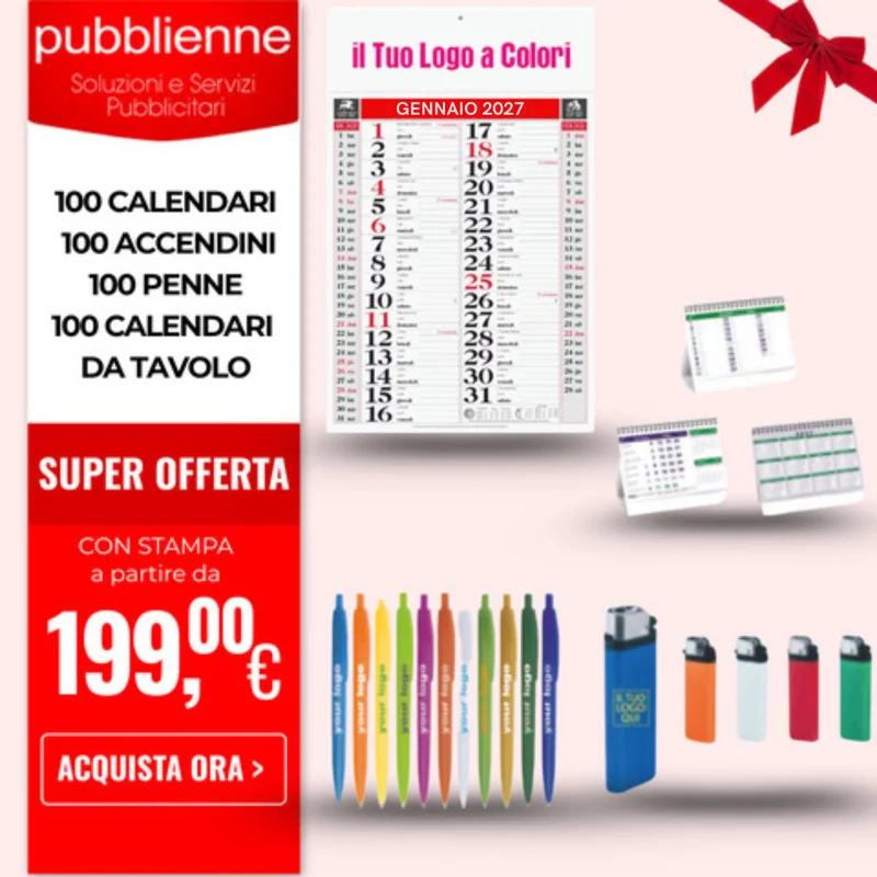 kit 400 - 100 calendari olandesi, 100 calendari da tavolo, 100 penne, 100 accendini