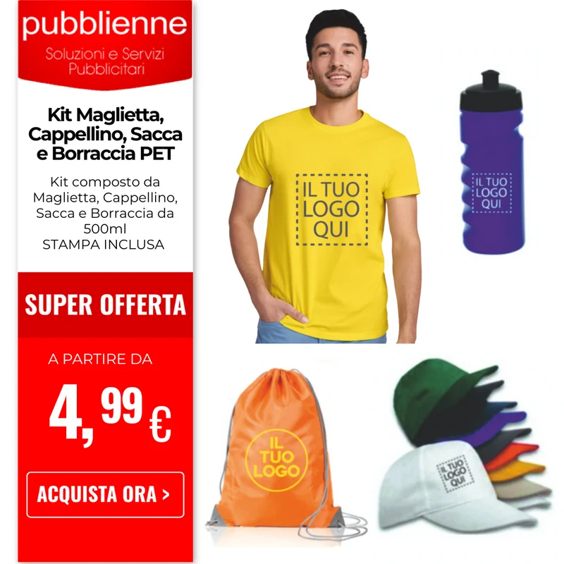 Kit Maglietta, Cappellino, Sacca e Borraccia PET