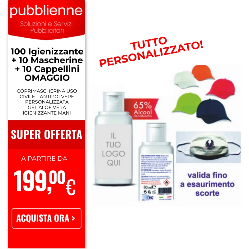 100 sacche + 100 igienizzanti + 100 cappellini