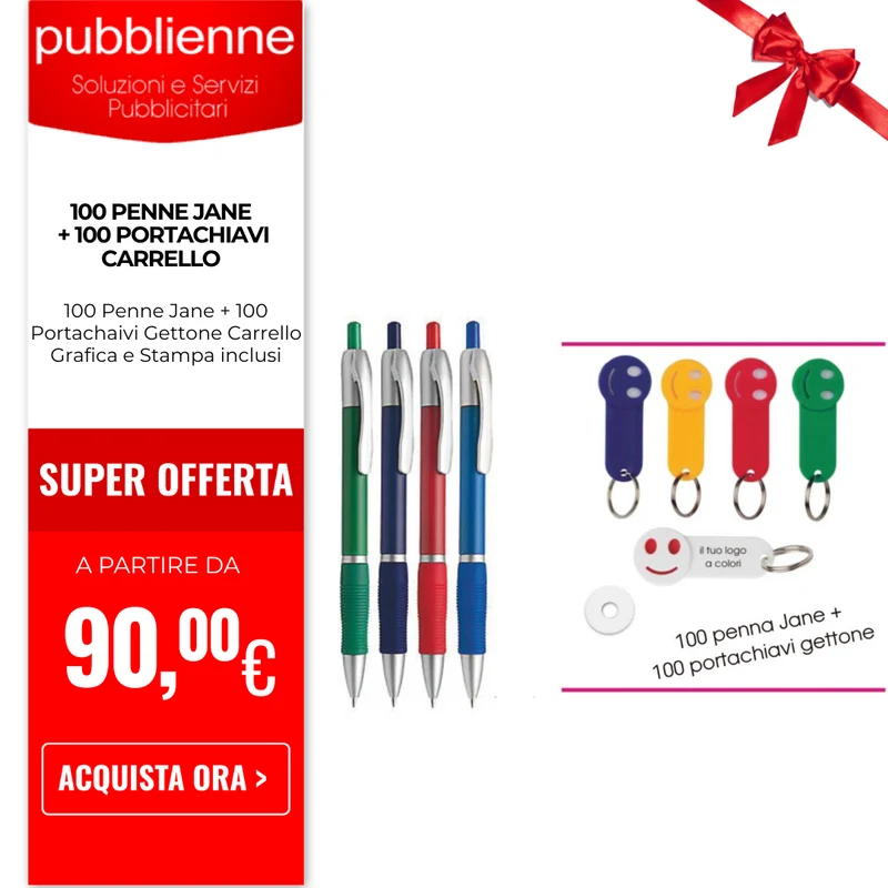 100 Penne Jane + 100 Portachiavi Gettone