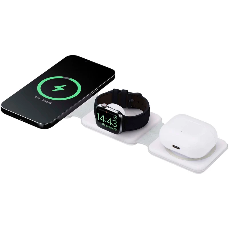 Caricabatterie wireless 3 in 1 da 15 W pieghevole in plastica riciclata Armus