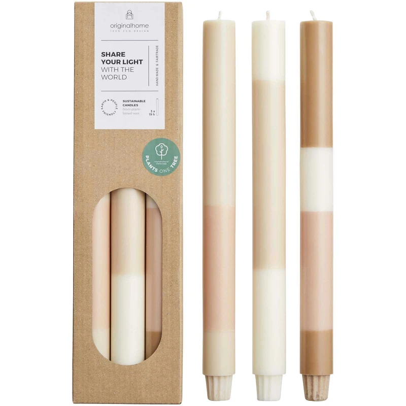 Set di 3 candele con effetto roccia calcarea stratificata Originalhome