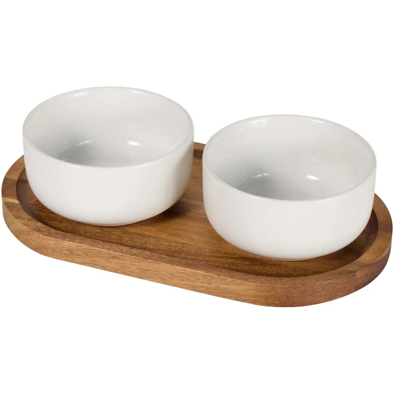 Set di vassoio in legno e ciotole da portata in ceramica Noa