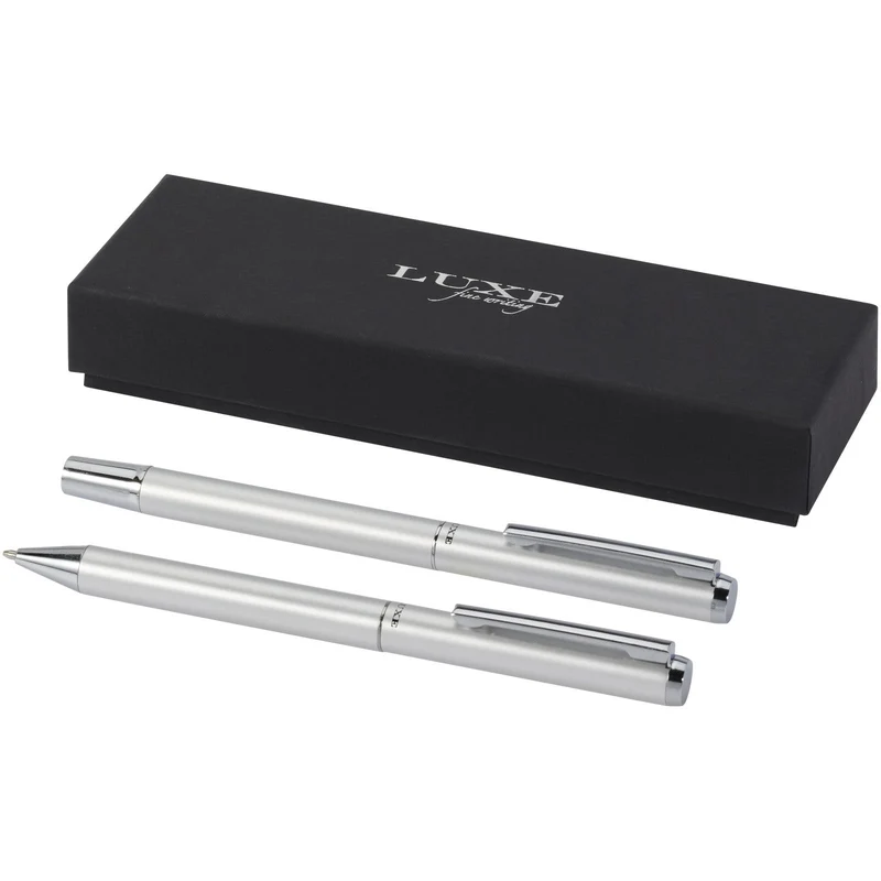Set regalo con penna a sfera e penna roller in alluminio riciclato Lucetto (inchiostro nero)