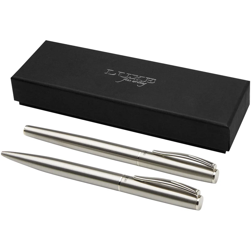 Set con penna a sfera e penna roller in acciaio inossidabile riciclato Didimis (inchiostro nero)