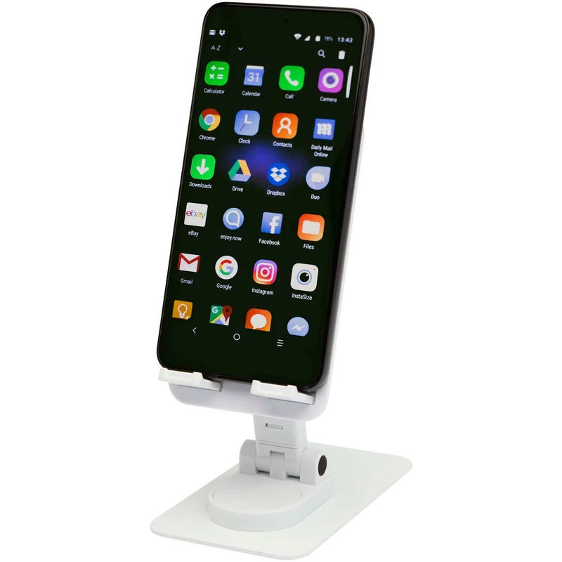 Supporto per telefono pieghevole in plastica riciclata con supporto da tavolo in metallo Alhena