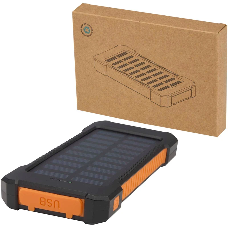 Robusto power bank a energia solare da 5.000 mAh e 10 W in plastica riciclata con torcia incorporata Altair
