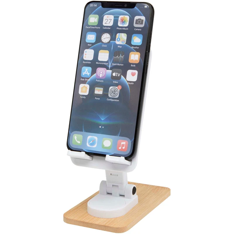 Supporto per telefono da tavolo pieghevole in plastica riciclata con dettagli in bambù Alfirk