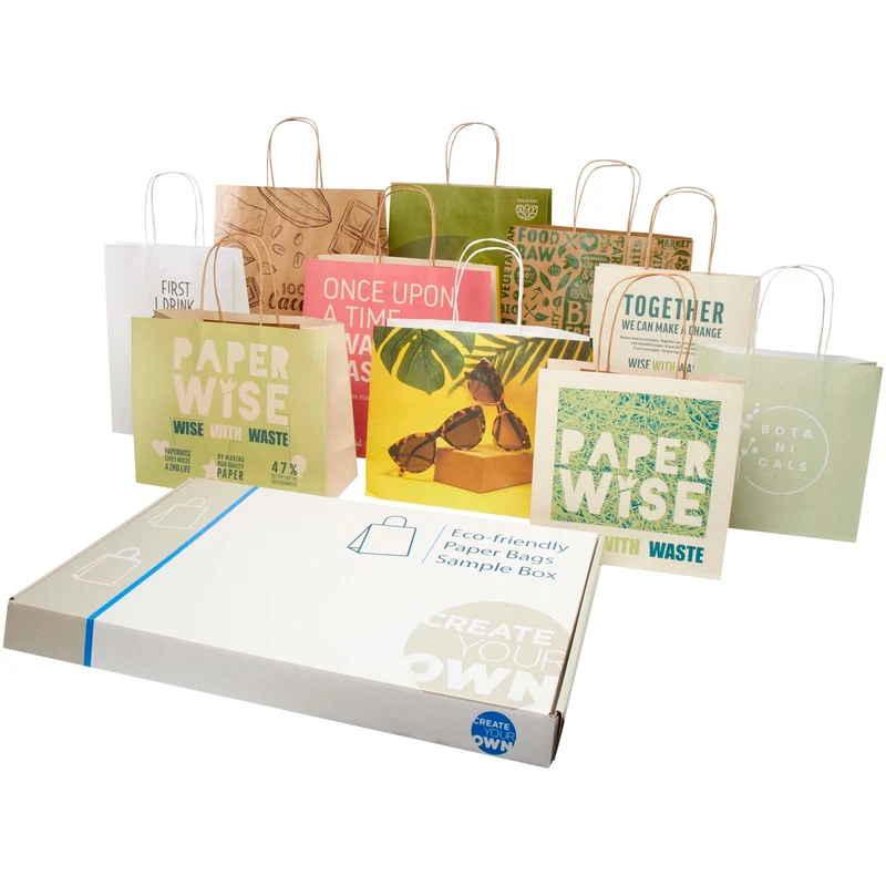Box campionatura sacchetti assortiti realizzati con scarti agricoli e carta kraft