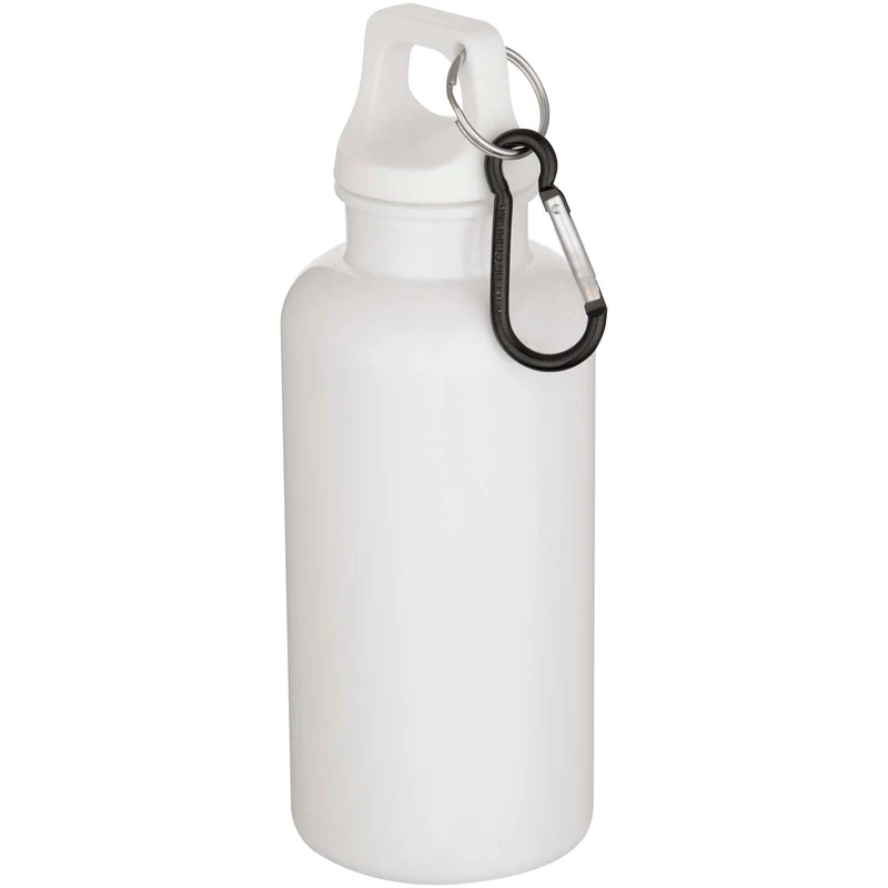 Borraccia in plastica riciclata RCS in tinta unita da 400 ml con moschettone Oregon