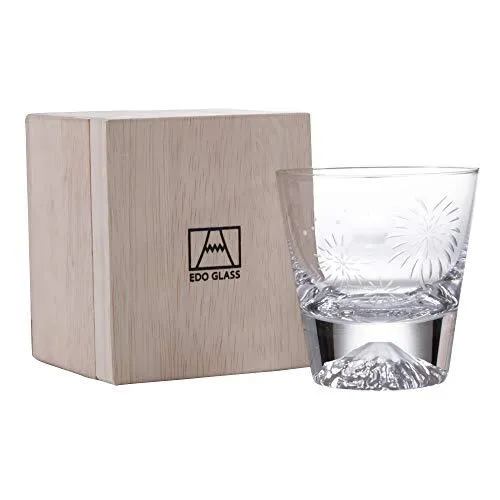 Sklenice Tajima Edo Glass, skály na hoře Fudži, sklo v dřevěné krabičce (měsíc a ohňostroj)