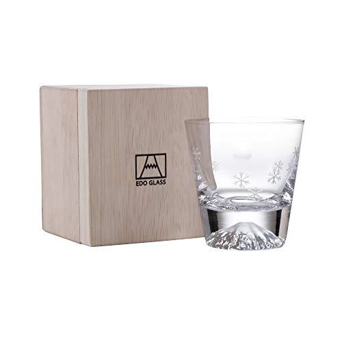 Tajima Glass Edo Glass Mt. Fuji Glass Rocks Glass v dřevěné krabičce (Měsíc a sněhová vločka)