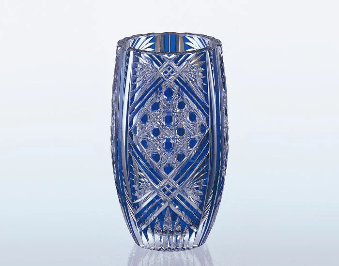 Křišťálová váza Kagami Edo Kiriko modrá F673-1845-CCB