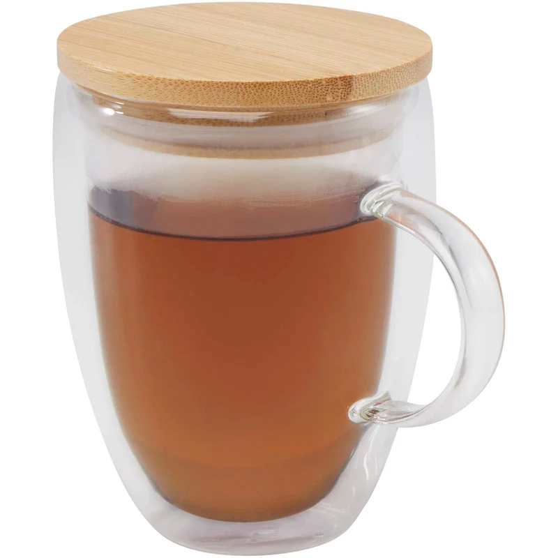 Tazza in vetro da 350 ml con coperchio in bambù Leona