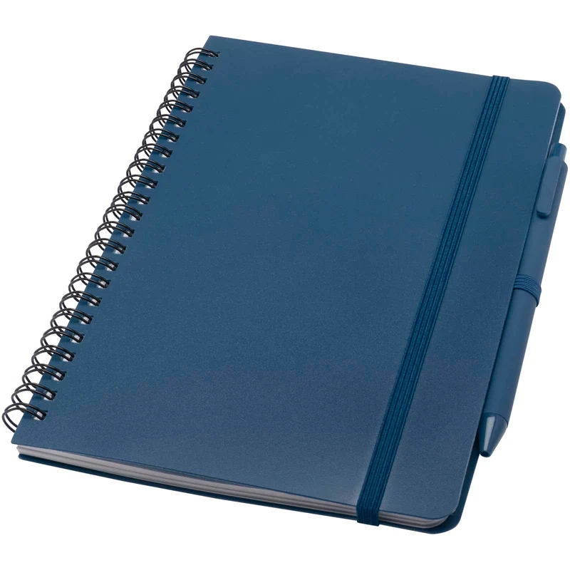 Blocco note formato A5 con copertina rigida in plastica recuperata in prossimità degli oceani e penna a sfera Thalaasa (inchi