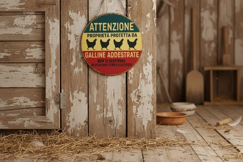 Targa Decorativa Rotonda - Attenzione Galline Addestrate