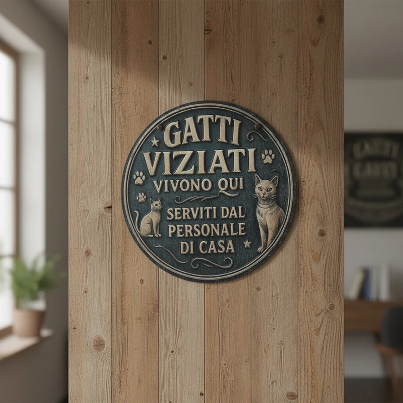 Targa Decorativa Rotonda - Gatti Viziati Vivono Qui