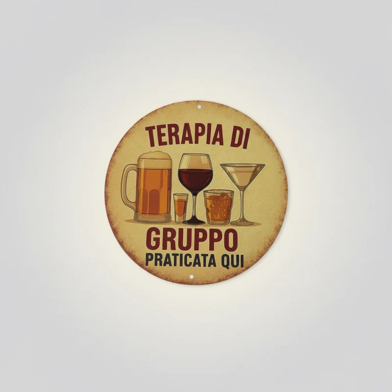 Targa Decorativa Rotonda - Terapia di Gruppo Praticata Qui