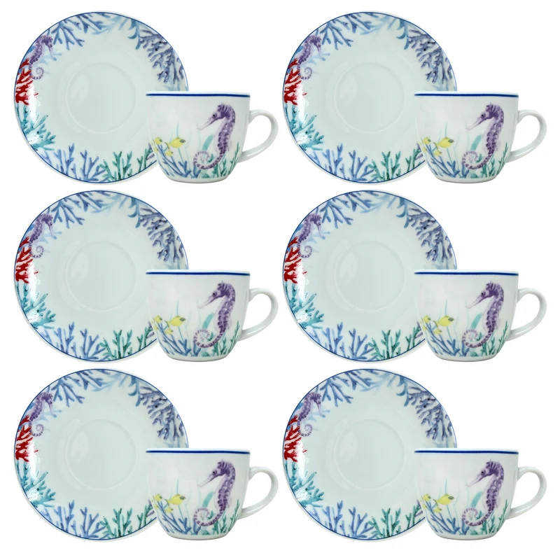 Set 6 Tazzine Caffè con Piattino - Murena | Eleganza in Porcellana