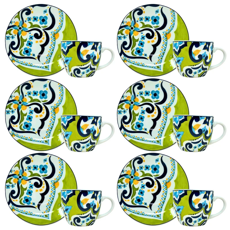 Set 6 Tazzine Caffè con Piattino - Mangostano | Design Vivace e Colorato