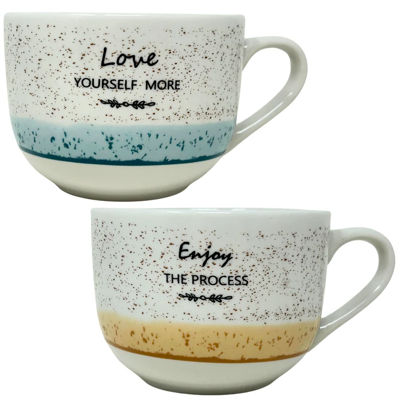 Set 2 Tazze da Colazione 450 ml | Messaggi Positivi e Design Fresco
