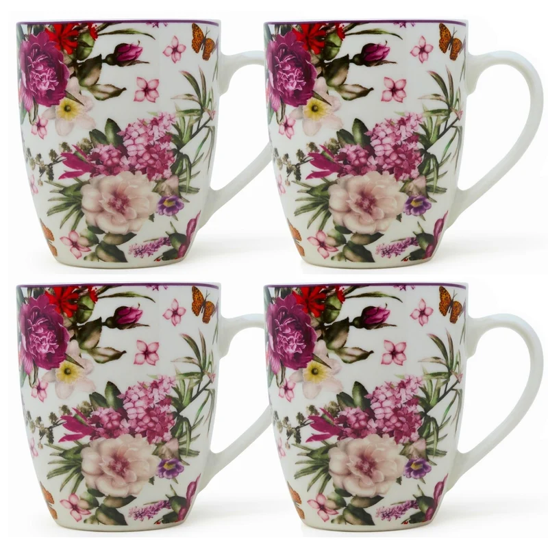 NAMAI Set da 4 Tazze Colazione Particolari, 350 ML, Porcellana Resistente, Adatte in Lavastoviglie e Microonde, Tazze Cappuccino, Idea Regalo (Victoria)