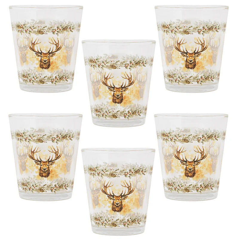NAMAI - Set di 6 Bicchieri Natalizi, 325 ML, Vetro Resistente, Adatti In Lavastoviglie e Microonde, Design Unico, Bicchieri Colorati Vetro, Idea Regalo (CERVI)