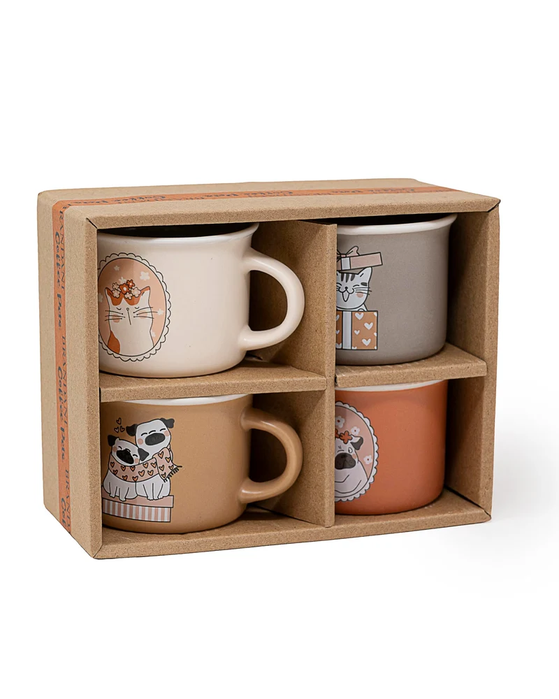 NAMAI - Set di 4 Tazze Caffe, 250 ML, 8 CM x 5,5 H CM, New Bone China, Adatte In Lavastoviglie e Microonde, Gioia Quotidiana, Tazze Animali, Idea Regalo