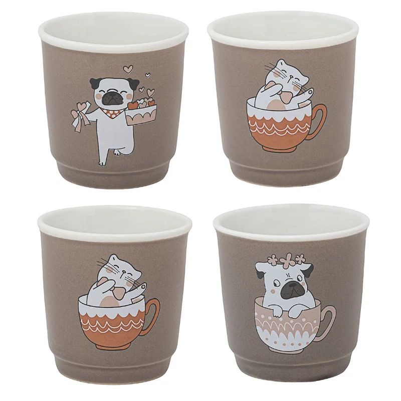 NAMAI - Set di 4 Tazzine Caffe Particolari, 6 CM Diametro x 6 CM Altezza, New Bone China, Adatte In Lavastoviglie e Microonde, Gioia Quotidiana, Bicchierini Caffè (Grigio)