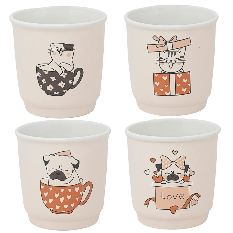 NAMAI - Set di 4 Tazzine Caffe Particolari, 6 CM Diametro x 6 CM Altezza, New Bone China, Adatte In Lavastoviglie e Microonde, Gioia Quotidiana, Bicchierini Caffè (Beige)