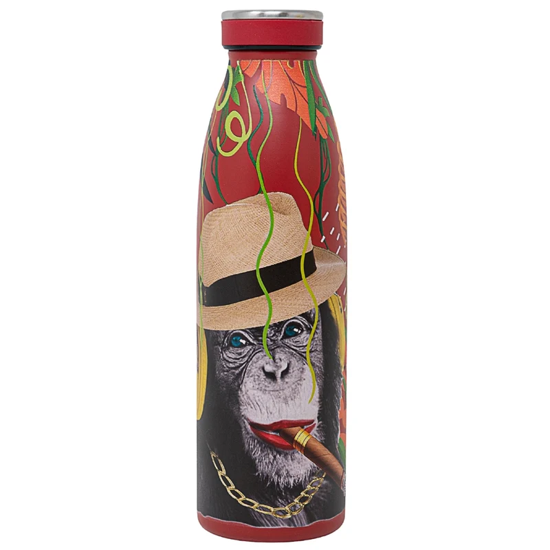 NAMAI - Borraccia Termica 500 ML, Acciaio Inox, Adatta In Lavastoviglie, Chiusura Ermetica Sicura, Stile e Benessere, Bottiglia Termica, Idea Regalo (Scimmia)