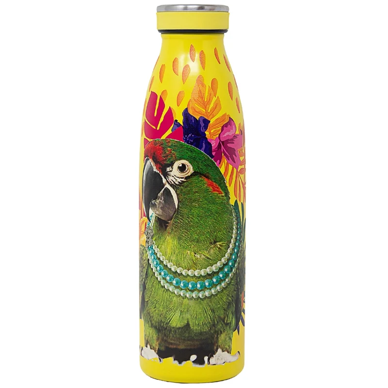 NAMAI - Borraccia Termica 500 ML, Acciaio Inox, Adatta In Lavastoviglie, Chiusura Ermetica Sicura, Stile e Benessere, Bottiglia Termica, Idea Regalo (Pappagallo)