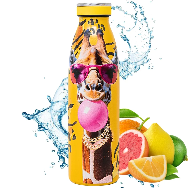 NAMAI - Borraccia Termica 500 ML, Acciaio Inox, Adatta In Lavastoviglie, Chiusura Ermetica Sicura, Stile e Benessere, Bottiglia Termica, Idea Regalo (Giraffa)