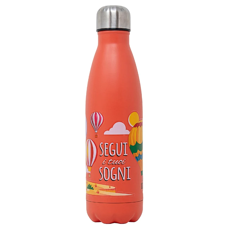 NAMAI - Borraccia Termica 500 ML, Acciaio Inox, Adatta In Lavastoviglie, Chiusura Ermetica Sicura, Stile e Benessere, Bottiglia Termica, Idea Regalo (Arancione)